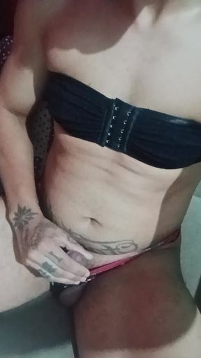 bitch stroking his penis