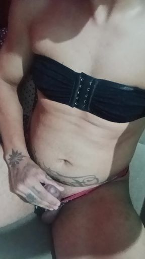 bitch stroking his penis