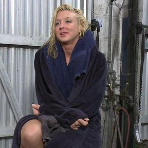 Busty Blonde Defiled. Pretty Hair Used to Mop up Oil
