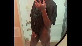 Pt3, stroking in the bathroom in mirror