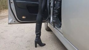 Walking in Bufallo Boots and Shiny Leggings WMV