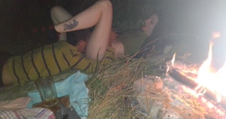 Licked the sweet pussy of his girlfriend by the fire
