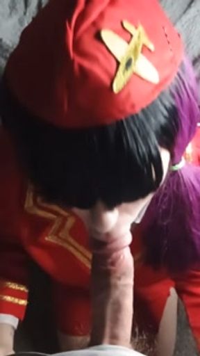 Office fancy dress party dumpster blows colleagues cock