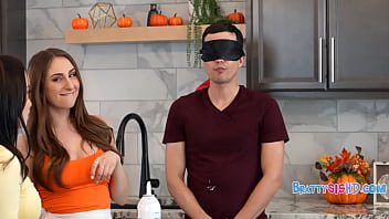 Step Sisters Feed Blindfolded Guy Their Pussy Juice