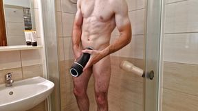 Fitness guy solo jerking in shower with huge cum