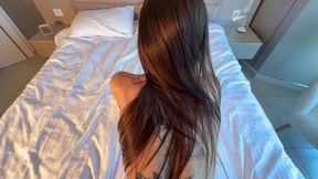 Sensual morning sex with a girl with a perfect athletic body, CUMSHOT on the whole back, filled all the tattoos