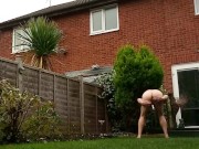 Arse spread nude in garden swinging extreme ball weights
