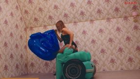Alla sexually inflates a transparent blue chair with her mouth!!!