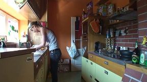 Sweet blondie Nessa does kitchen work flaunting her cleavage