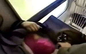 Sleepy asian played with on the bus