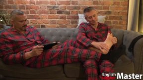 Hubby Slave Chokes on Daddy's Xmas Feet Gushing Cum Explosion