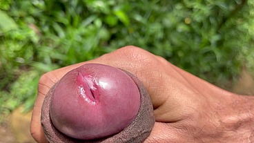 enjoying handjob outdoors