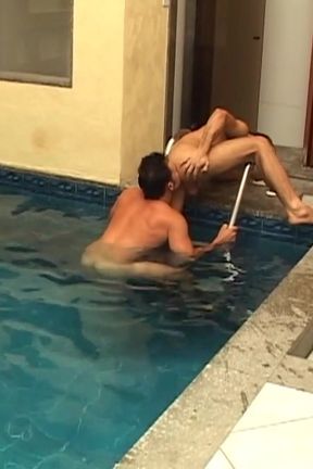 Blowjobs in the Pool with Ass Fucking for Two Guys