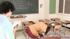 Charming Japanese college girl blows shaft after class