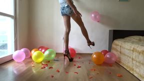 Balloons popping with my high heel sandals
