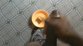 Gay cuckold husband gets huge cumshot then eats it all before choking on the load