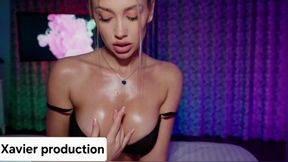 Beautiful and slutty blonde starts with big tits starts to present her body then starts to give him a handjob then gives a blowjob deepthroat and then