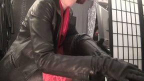 Beautiful Red Lace Top Stockings and Black Leather