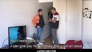 Steamy hotel room encounter: latino twink delivery boy gets paid for anal fun with horny client