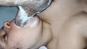 Ferocious thrusts ignite pent-up lust, sperm explosion splatters face cream.