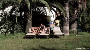 Sizzling Outdoor Foursome Boasts Lewd Blowjobs & Doggie Pileup