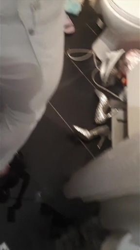 Desperate Pee in White Jeans and Higheel