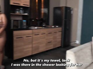 Breasty brunette hair gets soaked 'cuz her stepson loves to play pranks - it ends in great sex