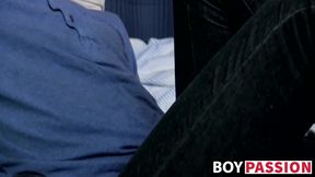 Young gay lovers play with sex toys until busting a big nut