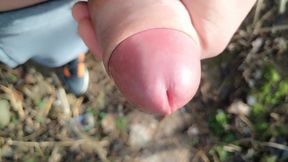 Gentle Slow Jerk off Close up Uncut Cock Outdoor - Close up Cum