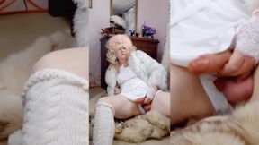 Transbride Plays with Cock in Soft Furs