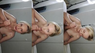Blonde sloppy blowjob with spit and licking balls