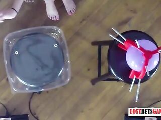 4 girls play a game of strip pop the balloon