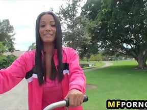 Freaky babe fucks herself with her bike Adriana Milano