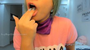 bulma cosplay playing with her bad dragon toy sucking and fucking so hard and getting a facial cumshot pov