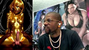 cowgirl fucking a gold transgender girl while she cums all over herself, ai generated