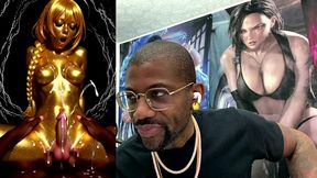 cowgirl fucking a gold transgender girl while she cums all over herself, ai generated