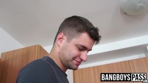 Deep throat and raw ass stuffing for bald man in threesome