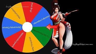Mai Shiranui cosplay big ass girl playing the wheel of sex jerk off game blowjob oil on boobs and ass and pussy fucking with her sex machine