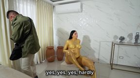 Museum He1st Ends in Hot Fuck with Golden Statues
