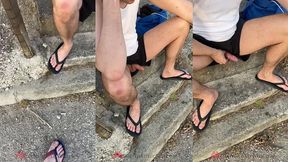 amateur straight boy lost a bet: he has to expose his cock in the street and either piss or cum