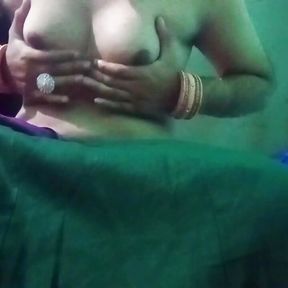 Indian Gay Crossdresser in pink saree pressing and milking his boobs so hard and enjoying the hardcore sex