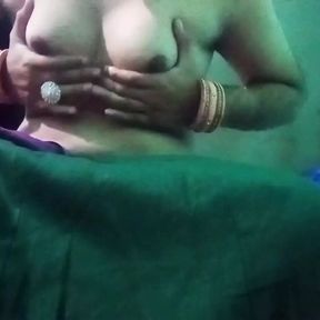 Indian Gay Crossdresser in pink saree pressing and milking his boobs so hard and enjoying the hardcore sex