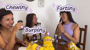 Chewing, burping haré and fart