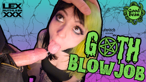 Goth with Big Fake Tits gives sloppy blowjob and tit job | Cum on Tits