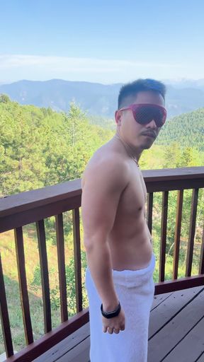 Mountain Top Tease: Muscular Asian Hunk's Solo Show