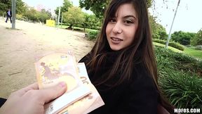 Frivolous girl fucks with a stranger in the park for cash POV