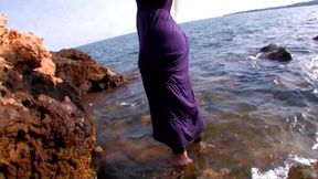 Naughty blonde with big tits and black stockings hard fucked on the beach
