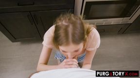 Interviewing and deepthroating the pretty blonde babysitter Coco Lovelock