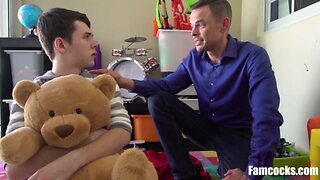 Daddy gets son a teddy bear as fuck dildo