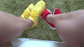 Victoria AND Lory wiggling toes in skinny sneakers 3TW